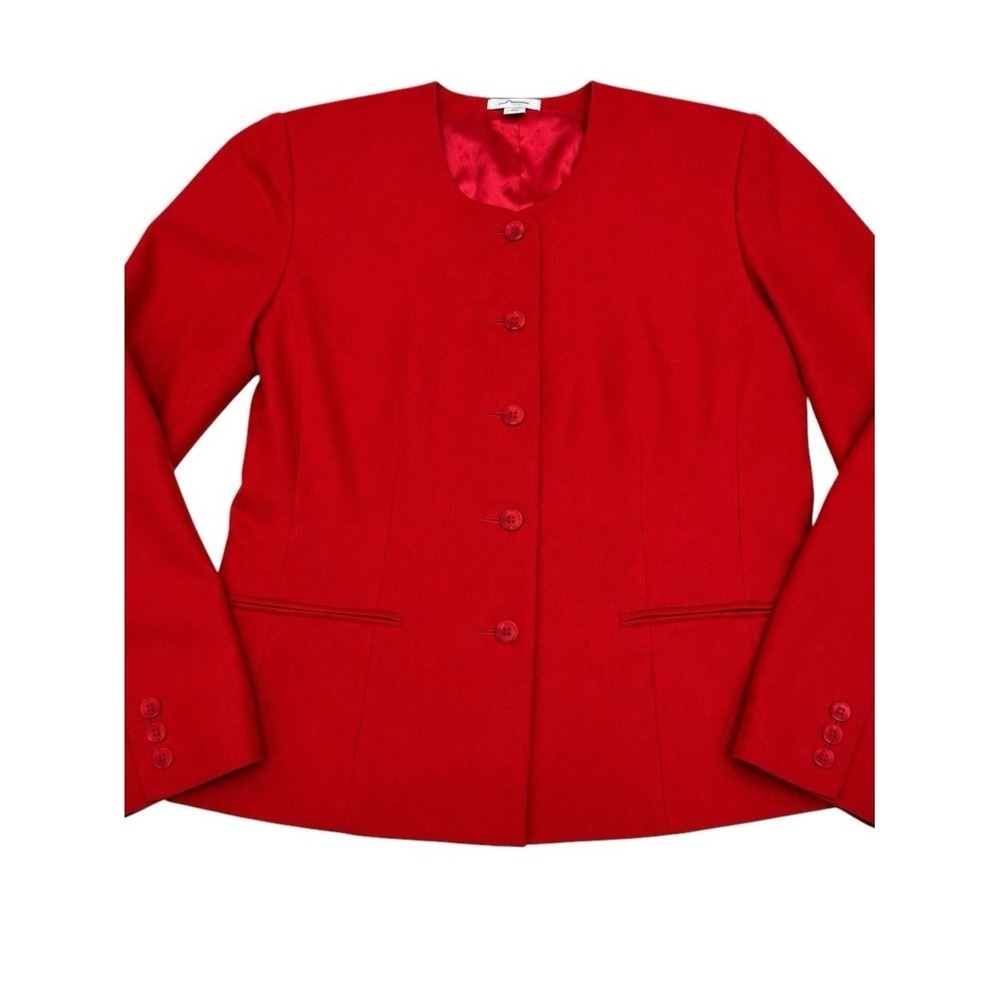 Talbots Vintage Red 100% Wool Collarless Blazer Jacket USA Womens Size 12